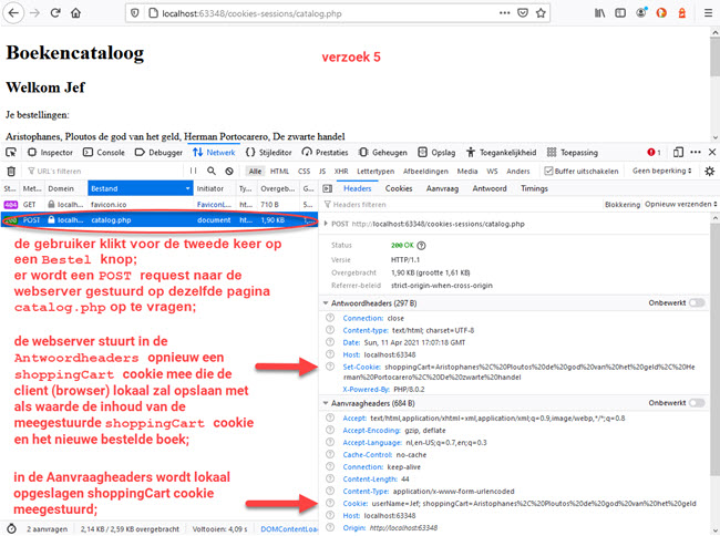 PHP oefening setcookie vijfde verzoek